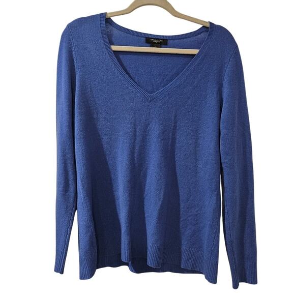 Ann Taylor 100% Cashmere Sweater V-Neck Lightweight‎ Blue Women’s Large - Picture 1 of 5